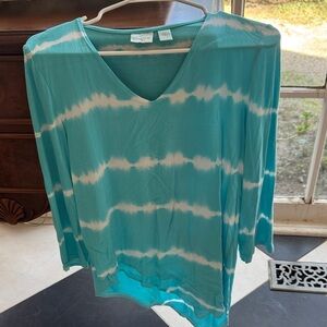 Chico's Teal and White Tie-Dye Top